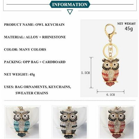 1 Pièce Porte clés Hibou Dessin Animé Pendentif Cordon Coque