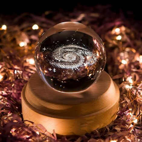 Projection LED Light-3D Crystal Ball Music Box Luminous Rotating Musical  Box-Wood Base Best Gift