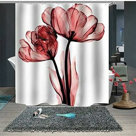 Rideau de Douche Coquelicots Fleur Rouge 180 x 180 cm Rideau