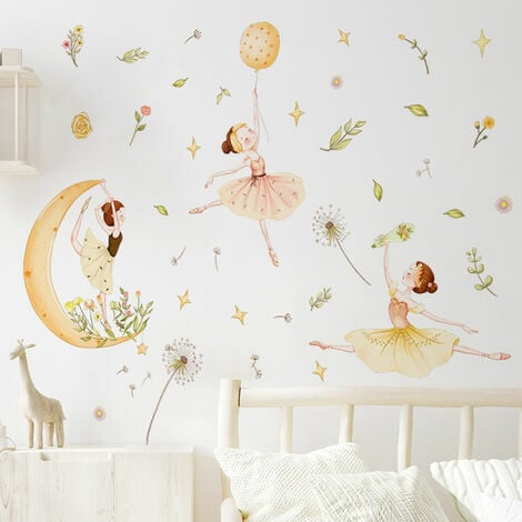 Un lot de stickers muraux fille lune étoiles fleurs stickers muraux  autocollants amovible décor pour la maison décoration murale de chambre