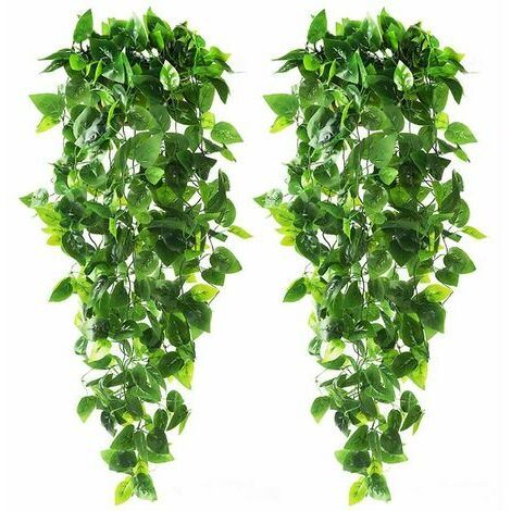 2pcs plantes artificielles suspendues de lierre, faux lierre guirlande  feuilles en plastique vert vigne suspendue fausses