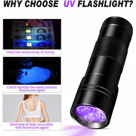 Lampe de poche LED Lampe de poche Violette Torche Ultra Violet Lumière UV  365 & 395 Détection d'agent fluorescent Mini lumière UV avec fonction de  zoom