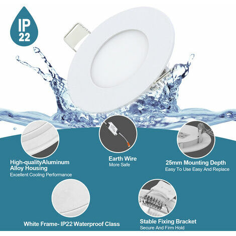 Spot LED encastrable à intensité variable 6W, IP44 protégé contre les  projections d'eau, profondeur d'encastrement 26mm