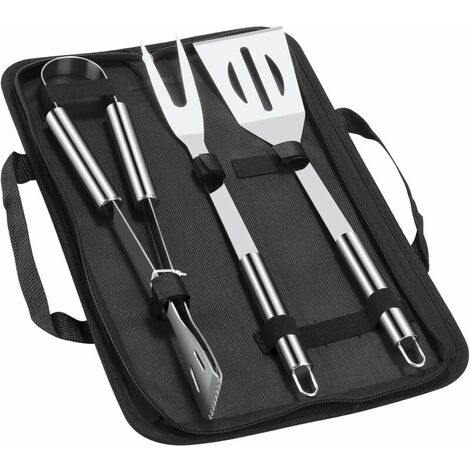 INOX Set 5 ustensiles de barbecue pince fourchette spatule pinceau sac BBQ acier inox 