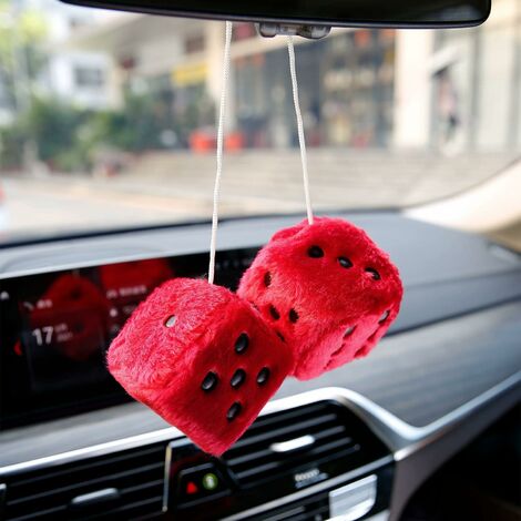 1 paire de dés en peluche de miroir carré rétro couple suspendu avec des  points pour la décoration d'ornement intérieur de voiture