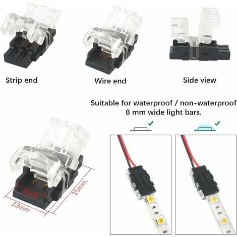 Lot de 10 Connecteurs Ruban LED 2 Broches de 8mm : Raccords Étanches pour  Bandes LED SMD