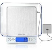 Chwares Balances de cuisine numériques, chargement USB, 3kg / 0.1g Mini  balances alimentaires, balances de cuisson électriques, balance numérique  étanche USB rechargeable, écran LCD