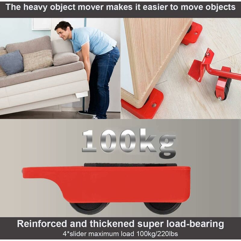 GEMITTO Lot de 4 roulettes de levage de meubles lourds faciles à déplacer à 360 degrés avec coussinets rotatifs jusquà 100 kg 