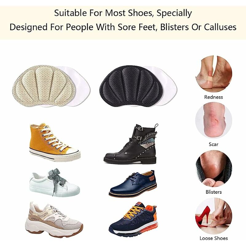 10 mm Molain Lot de 2 paires de coussinets antidérapants pour talons hauts chaussures Avec couronne Nœuds Coussinets de rembourrage Bande adhésive Soulagement de la douleur Épaisseur 