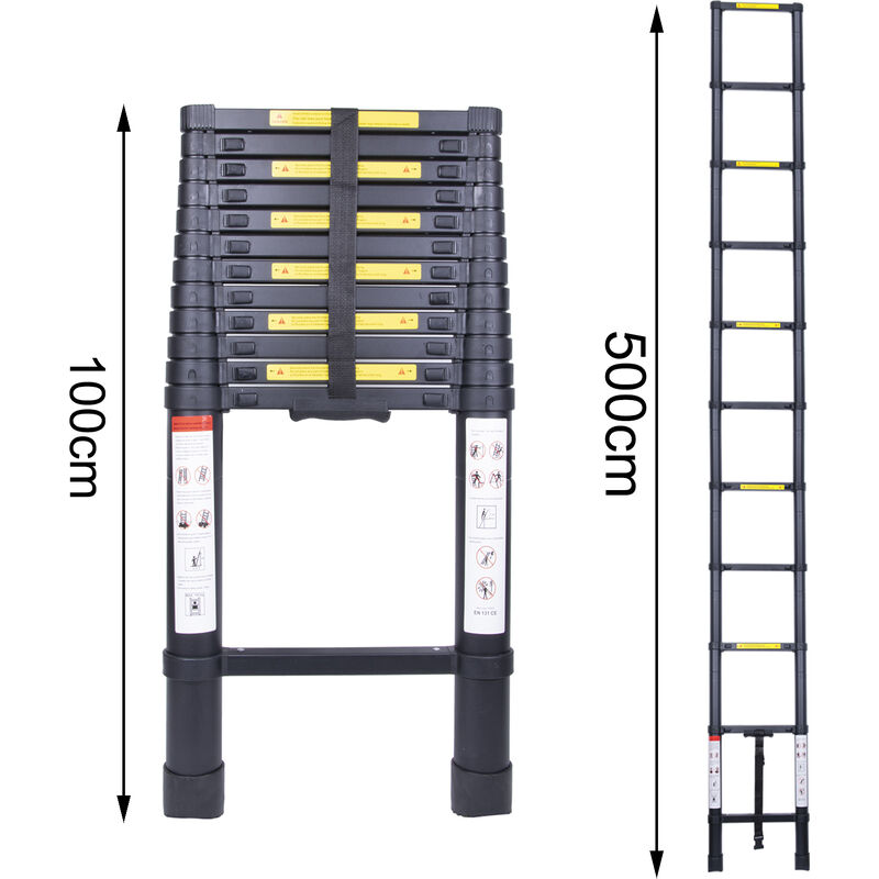 Randaco Scala telescopica fino a 150 kg Scala a gradini stabile in alluminio  Con trave d