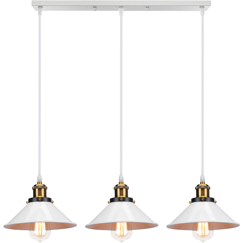 Lampada A Sospensione, 3 Fili Lampadario Da Soffitto Con 22cm Paralume In Ferro Illuminazione In Industriale Stile Con Bronzo Edison E27 Per Cucina Isaland Camera Da Letto Nero E Bianco 72184894