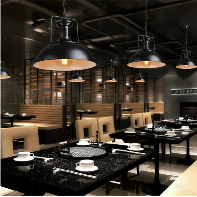 IDEGU Lampada A Sospensione E Lampadario Da Soffitto Industriale 33 Cm Nero Paralume In Metallo E27 Illuminazione Vintage Per Soggiorno, Cucina E Ristorante - 2