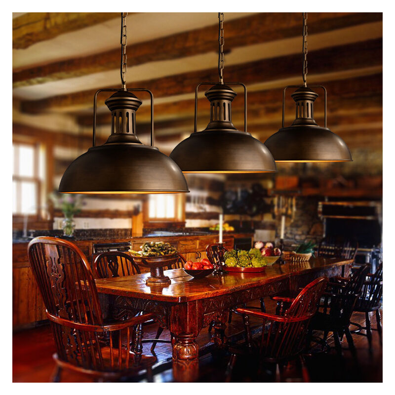IDEGU Lampada A Sospensione E Lampadario Da Soffitto Industriale 33 Cm Nero Paralume In Metallo E27 Illuminazione Vintage Per Soggiorno, Cucina E Ristorante - 4