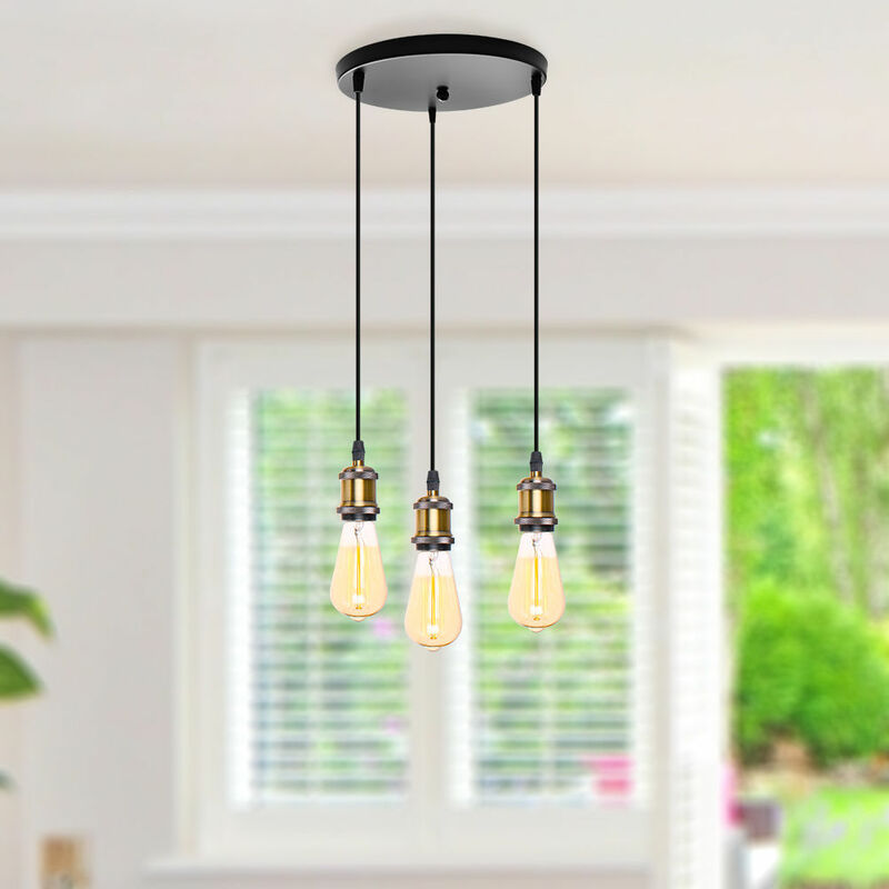 Lampada a Sospensione, 3 Luci Vintage Lampadario da Soffitto con Bronzo  Base Edison E27, Illuminazione con