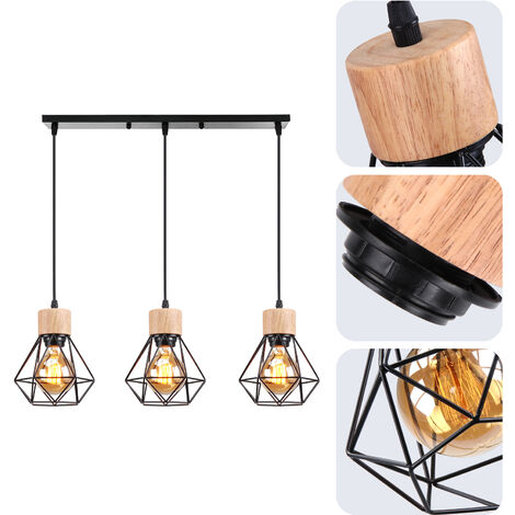 Luce del soffitto industriale vintage, nero, diametro 55 cm, ferro, 3 luci, senza lampadina E27