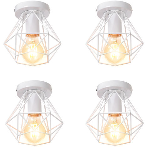 4 Pezzi Plafoniera da Soffitto, Ø16cm Mini Diamante Gabbia, Industriale Stile, E27 Attacco per Soggiorno Sala da Pranzo Bianco (1/5)