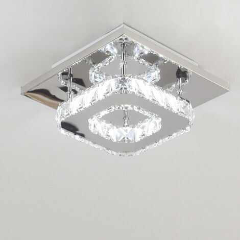 Lampada da Soffitto Quadrata in Cristallo a LED, Luce Bianca Fredda Argento Moderna e Semplice, Utilizzata in Soggiorno e Camera da Letto