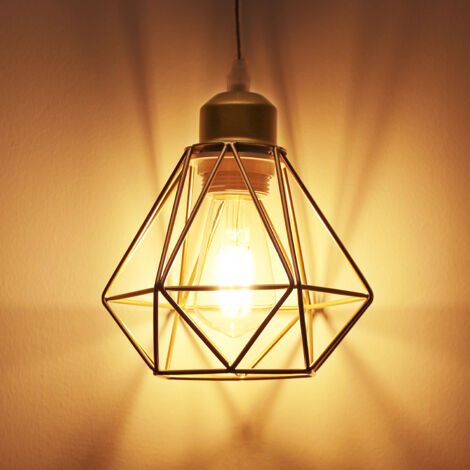 Lampada a Sospensione, Ø16cm Mini Diamante Plafoniera a Sospensione con E27 Attacco, Illuminazione con Gabbia per Soggiorno Sala da Pranzo Camera da Letto (Oro) (1/5)
