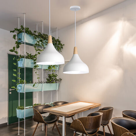 Lampada A Sospensione In Vetro Con Base In Legno E27, Cavo Regolabile 150 Cm – Bianco Crema, Per Soggiorno O Cucina