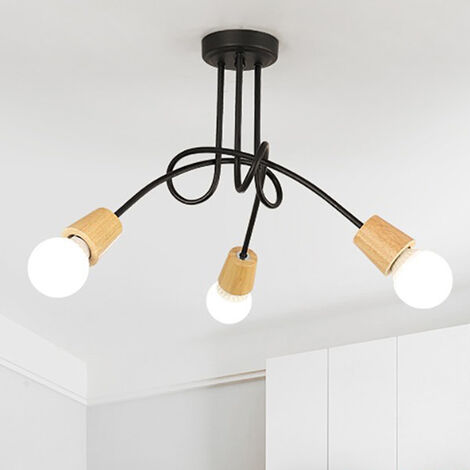 Plafoniere, 3 Luci Spider Lampadario a Soffitto in Industriale Stile, Illuminazione Creativo Supporto E27 per Cucina Isaland Camera da Letto (Nero e Legna)