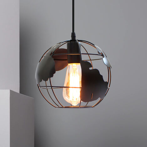 Lampada a Sospensione, Vintage Lampada da Soffitto con Ø20cm Gabbia Globo, Industriale Stile Illuminazione Rotonda in Metallo con E27 Attacco per Soggiorno Cucina Camera da Letto Loft Nero - 1 Pezzi