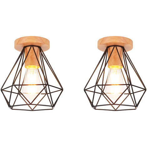iDEGU Plafoniera Vintage 25CM E27 Lampadario Soffitto Industriale Design Gabbia in Metallo e Corda di Canapa Retrò Lampada da soffitto per Corridoio Portico Camera da Letto
