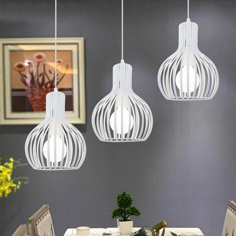 Lampada a Sospensione, 3 Luci Lampada da Soffitto con Ø20cm Gabbia, Industriale Stile Illuminazione a Forma di Zucca in Metallo con E27 Attacco per Soggiorno Cucina Camera da Letto Loft Bianco Base Re