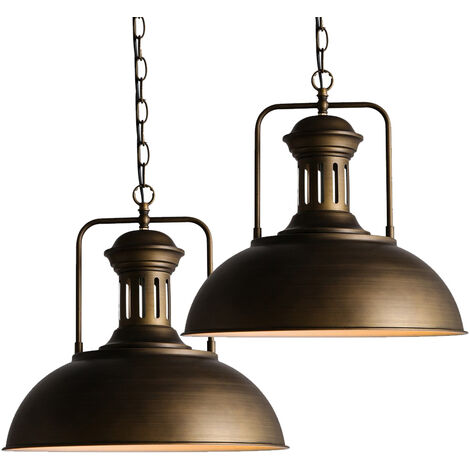 2X Lampada a Sospensione, Vintage Lampadario da Soffitto con Ø33cm Paralume in Ferro, Industriale Stile Cupola Illuminazione Edison E27 per Corridoio Cucina Isaland Camera da Letto Scala (Rame) (1/4)