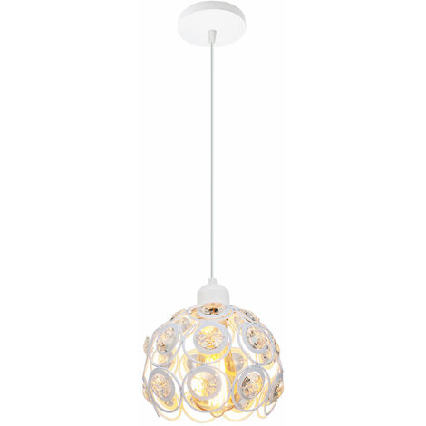 Lampada a Sospensione in Cristallo, Moderna Lampada da Soffitto, Apparecchio di Illuminazione con Ø20cm Paralume per Corridoio Cucina Isaland Camera da Letto Scala (Bianco)