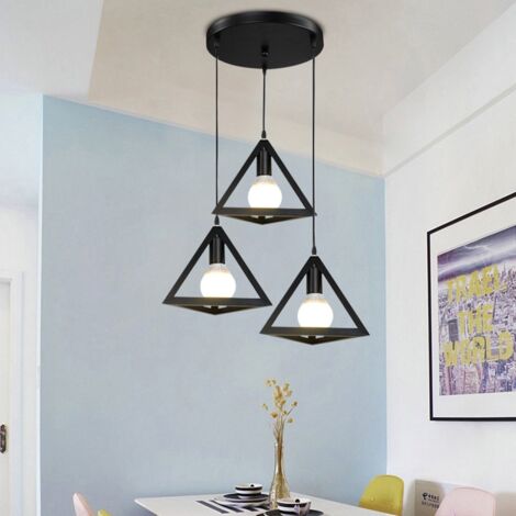 Lampadario Sospeso Moderno A 3 Luci — Struttura In Legno, Paralume In Tessuto, Presa E27