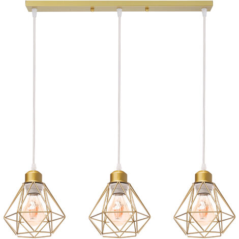 Vintage Lampada A Sospensione Retrò Lampadario Stile Moderno Paralume A Forma Di Gabbia Di Diamanti, Oro Rosa