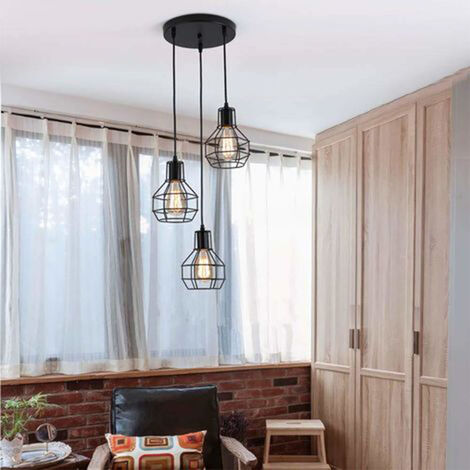 Chrasy Lampadario A Sospensione Industriale E27 - Gabbia Metallica Nera, Stile Vintage, Lampadina Esclusa