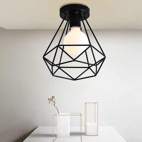 Lampadario Sospensione Industriale Vintage Luci Lampada Legno Metallo Attacco Gabbia Diamante Retr ograve per Soggiorno Camera Letto Ristorante Nero | Leroy Merlin