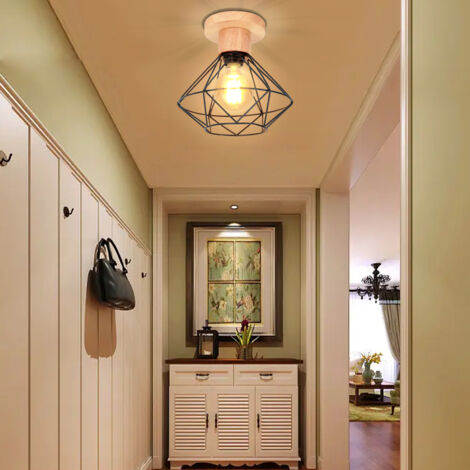 Ganeed Plafoniere da incasso per fattoria, cucina vicino alla lampada da soffitto, lampada quadrata a gabbia in metallo nero per corridoio, camera da letto, ingresso, sala da pranzo, E27