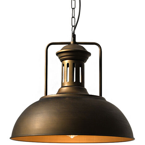 Lampada a Sospensione, Vintage Lampadario da Soffitto con Ø33cm Paralume in Ferro, Industriale Stile Cupola Illuminazione Edison E27 per Corridoio Cucina Isaland Camera da Letto Scala (Rame) (1/5)