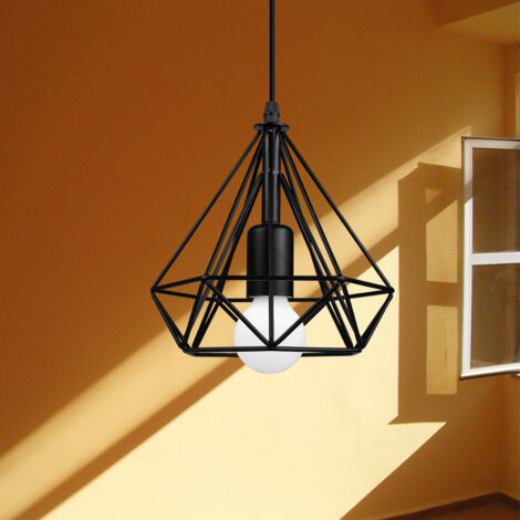Lampada a Sospensione, Plafoniera in Industriale Stile con Ø20cm Gabbia di Diamante, Illuminazione con E27 per Soggiorno Cucina di Casa Ristorante Cafe (Nero) (1/5)