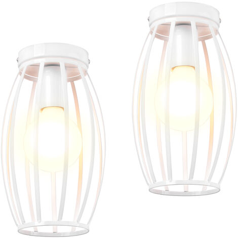 2X Plafoniera Soffitto, Vintage Lampada da Soffitto con Gabbia, Industriale Stile Illuminazione in Metallo con E27 Attacco per Soggiorno Cucina Camera da Letto Loft (Bianco) (1/5)