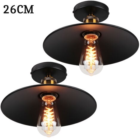 2 Pezzi 26cm Lampada da Soffitto Vintage Retrò E27 Lampadario Ferro Forma di  Cappello per Camera