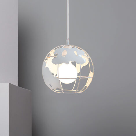 Lampada a Sospensione, Vintage Lampada da Soffitto con Ø20cm Gabbia Globo, Industriale Stile Illuminazione Rotonda in Metallo con E27 Attacco per Soggiorno Cucina Camera da Letto Loft Bianco - 1 Pezzi