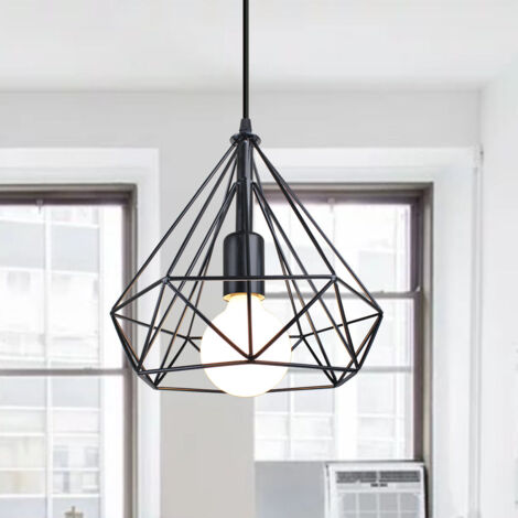 Lampadario A Sospensione Retrò In Metallo, Design Gabbia Diamante, Paralume E27 Per Soggiorno, 25 Cm, Colore Ruggine