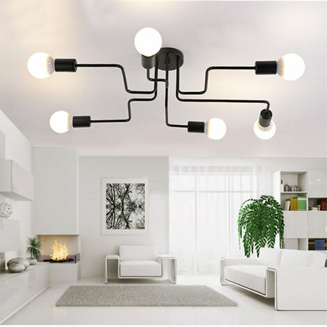 Lampadario Nero A 6 Luci Stile Vintage – Altezza Regolabile Da 55 A 190 Cm – Per Soggiorno, Cucina E Ingresso