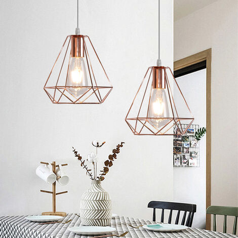 Lampada A Sospensione Soffitto Industriale Vintage - Metallo Oro Rosa Per Cucina E Soggiorno - 3