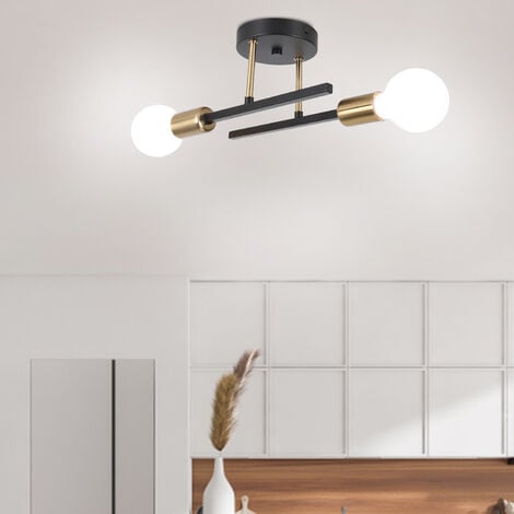 Plafoniera Retrò Industriale Illuminazione Interno 2 Luci E27 Lampadario per Sala da pranzo Camera da Letto Nerone e Rame