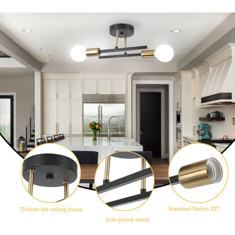 Plafoniera Retrò Industriale Illuminazione Interno 2 Luci E27 Lampadario per Sala da pranzo Camera da Letto Nerone e Rame
