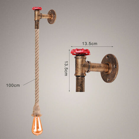 Lampada Da Parete Vintage A Mano In Legno - Stile Retrò Con Corda Di Canapa - Applique Per Soggiorno, Bar E Ristoranti - 4
