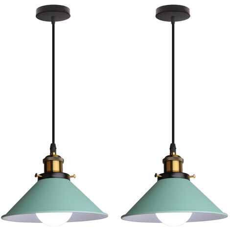 Lampada a Sospensione, Vintage Lampadario da Soffitto con Ø22cm Paralume in Ferro, Illuminazione in Industriale Stile E27 per Cucina Camera da Letto Verde - 2 Pezzi
