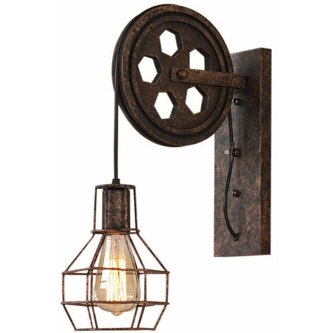 Luce a Muro Industriale Stile, Lampada a Muro in Ferro E27, Creativo Illuminazione Puleggia per Cucina Camera da Letto (Ruggine) (1/5)
