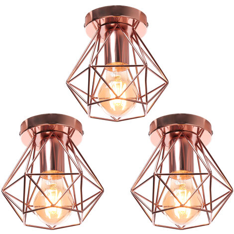 Plafoniera Vintage Industriale In Ferro Con Attacco E26/E27, Colore Ottone Anticato - Per Soffitto O Parete, Design Retro
