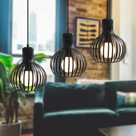 Lampada A Sospensione Industriale Retrò STOEX | Gabbia Metallica Nera | E27 | Lungo Cavo 1m