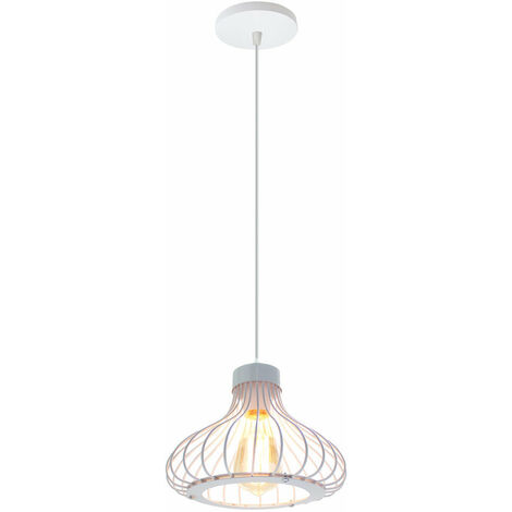 Lampada A Sospensione A Gabbia Chrasy E27 Stile Vintage Bianca, Metallo Retrò